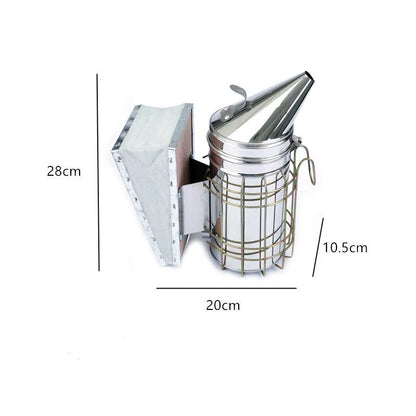 Stainless steel manual smoke blower for beekeeping with leather components