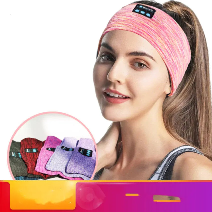 Wireless eye mask Bluetooth headset running headscarf in pink with music label, head-mounted stereo design