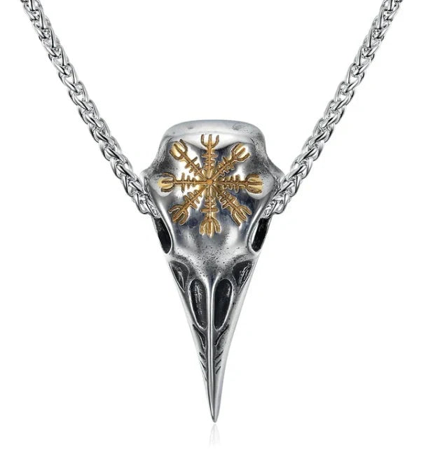 Stylish titanium steel Viking skull pendant necklace with an eagle beak design