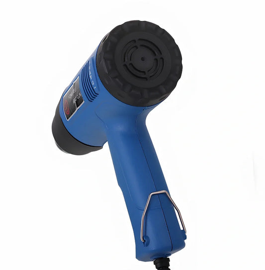 Industrial heat gun with temperature dial showing 300-500°C range, measuring 260mm long with gun mouth attachment