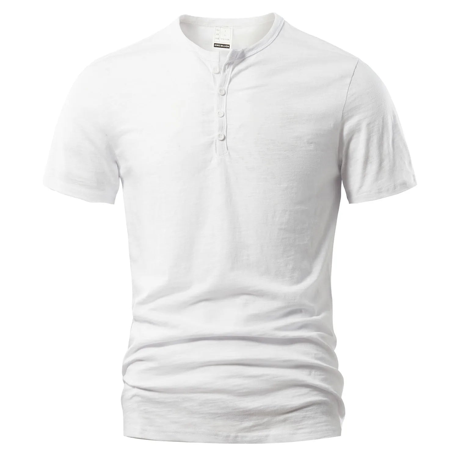 Men's slub cotton short sleeve t-shirt in denim blue colour showing British-style design and textured fabric