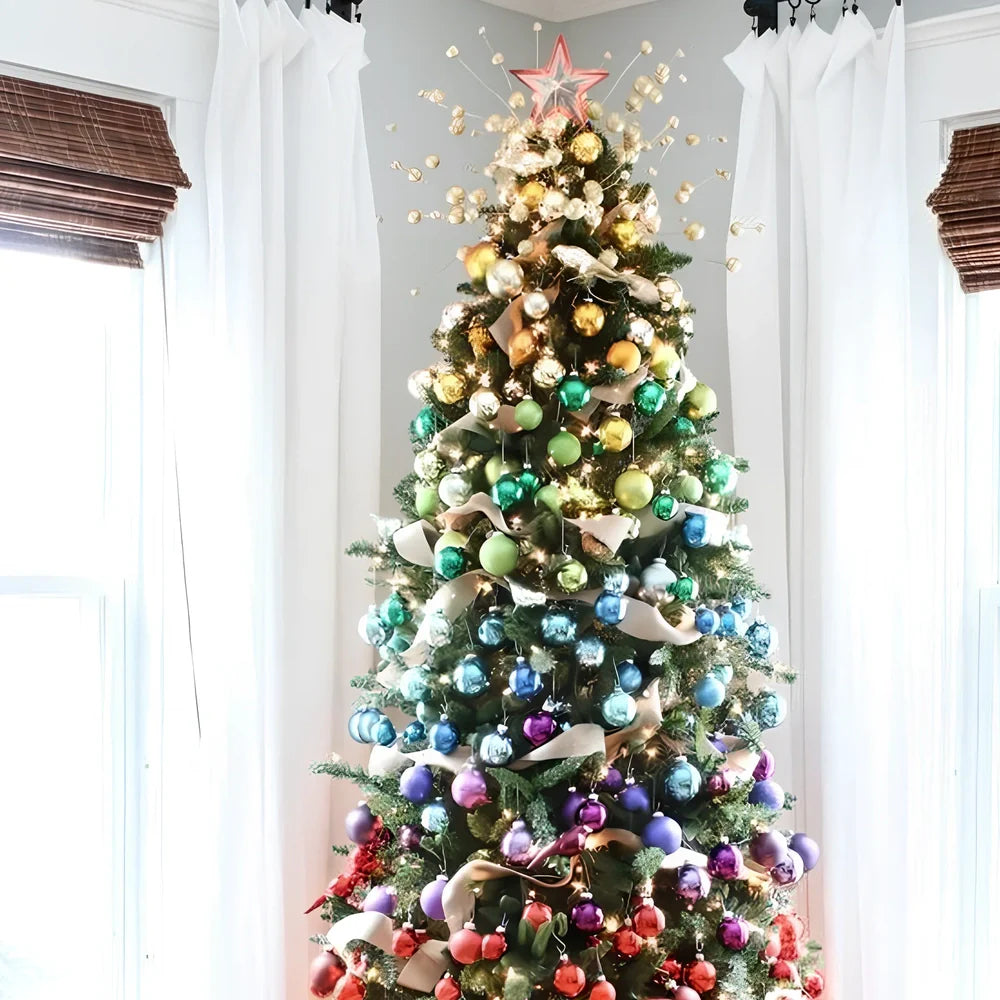 34 Christmas tree ball ornaments in assorted colours with 6cm diameter plastic construction