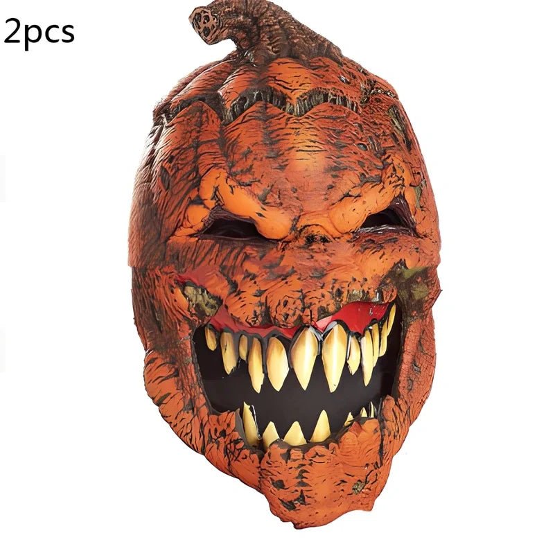 Halloween skull mask with movable jaw showing brain flower design in vinyl construction