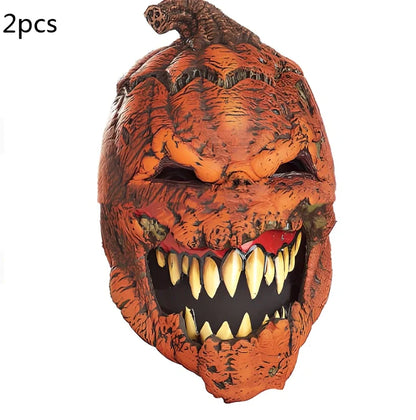 Halloween skull mask with movable jaw showing brain flower design in vinyl construction