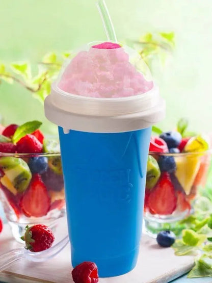Blue quick refrigeration pinch cup showing double-layer construction with 10.6cm height and 20.6cm diameter measurements