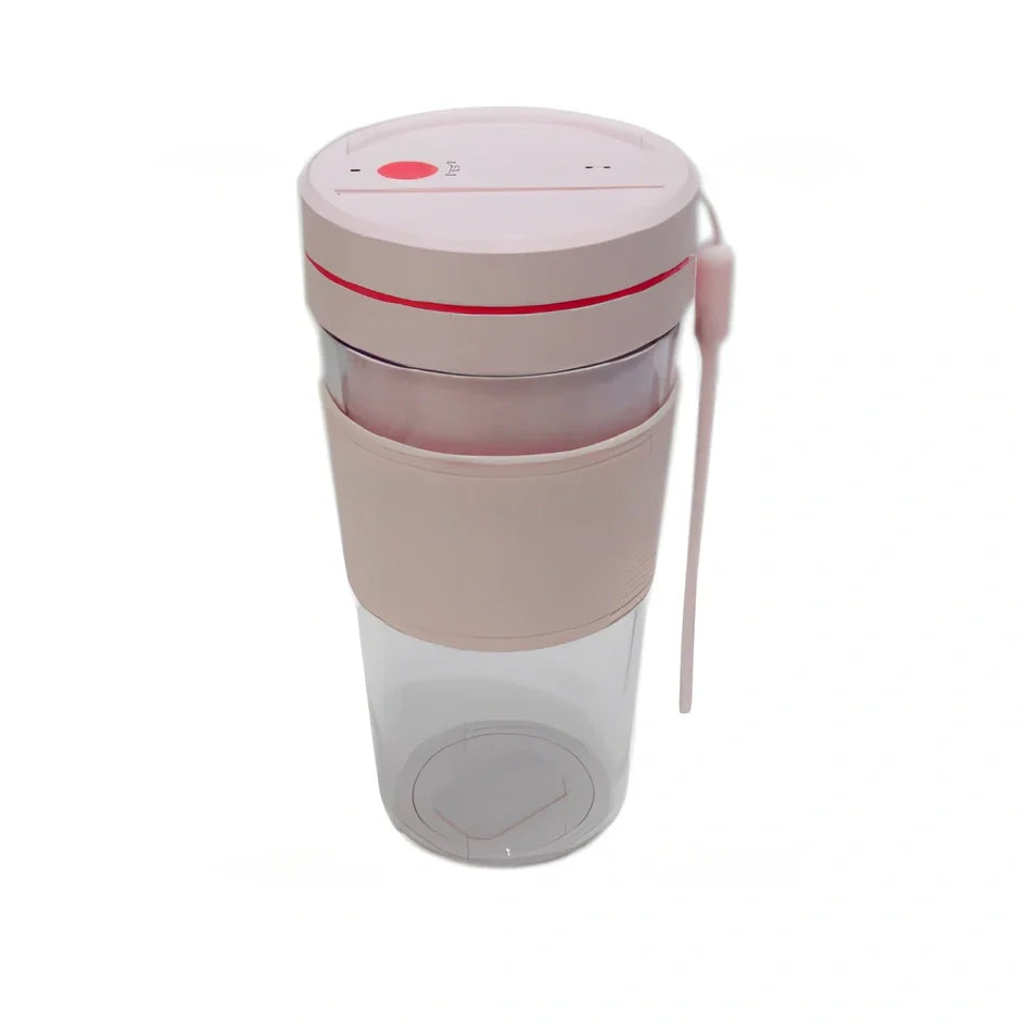 Black portable juicer cup with 304 stainless steel blades, 8cm diameter, magnetic charging port