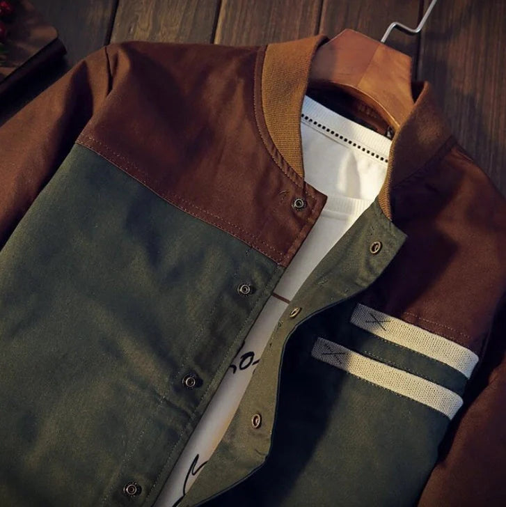 Men's Korean Style Single-Breasted Casual Jacket in green and blue