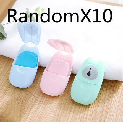 Pack of 50 pink biodegradable soap paper sheets, each 8x4.5cm, for portable hand cleaning on travels