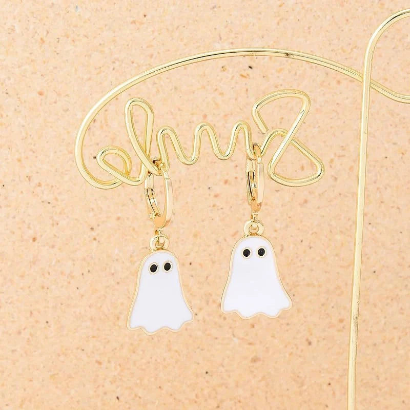 Spooky and Stylish Halloween Ghost Earrings for Women in Gold, Unique Hoop Earring Design for Festive Occasions