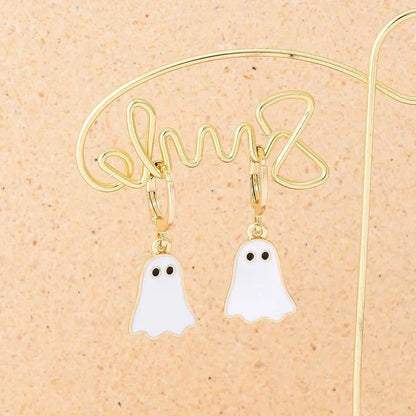 Spooky and Stylish Halloween Ghost Earrings for Women in Gold, Unique Hoop Earring Design for Festive Occasions