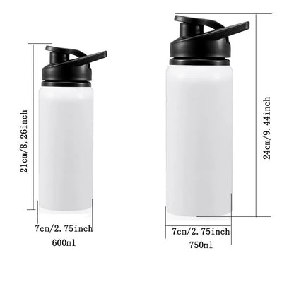 White aluminium cycling water bottle with 600ml or 750ml capacity options for sports hydration