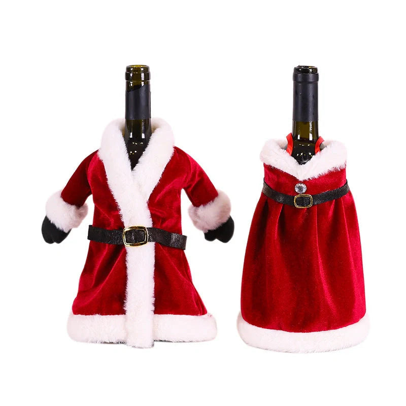 Festive Christmas wine bottle socks in vibrant colors, perfect for holiday decor