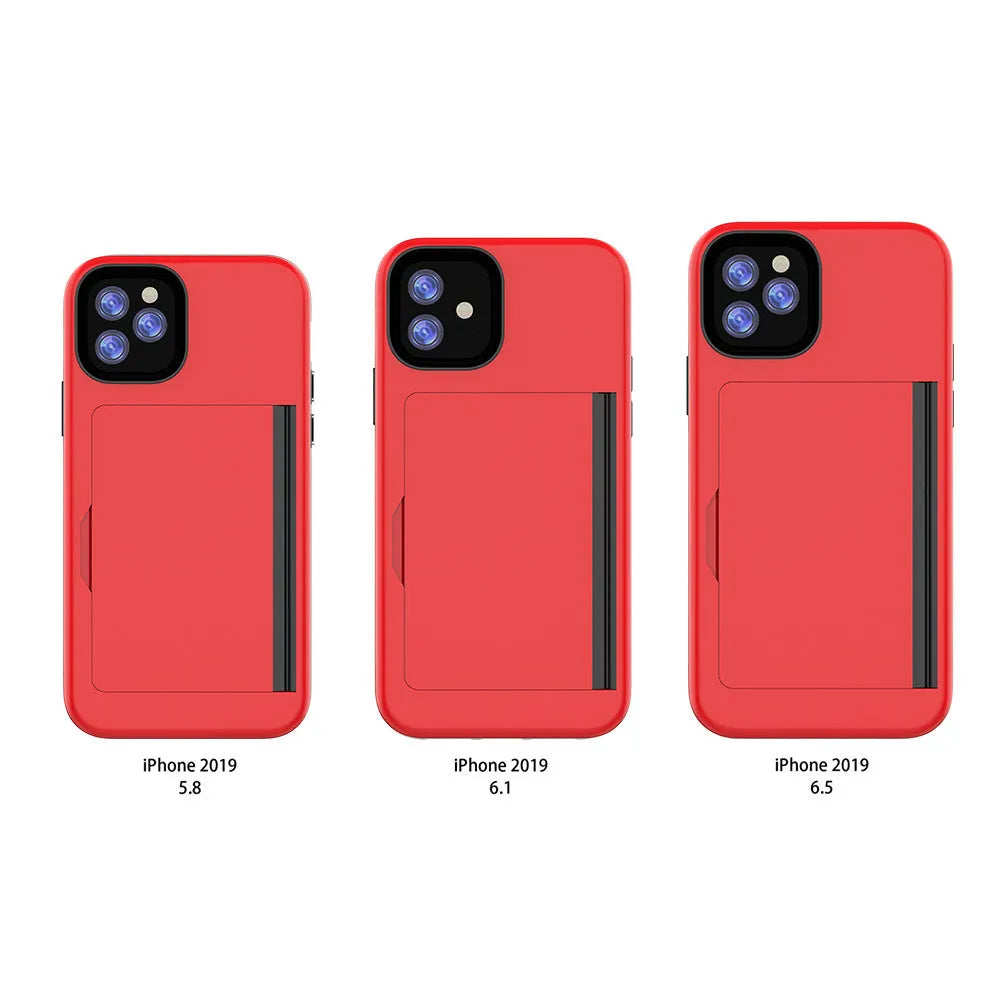 iPhone 11 mobile phone shell in six solid colours showing TPU+PC construction and precise model fit