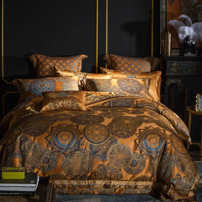 European court-style luxury embroidered cotton four-piece bedding set