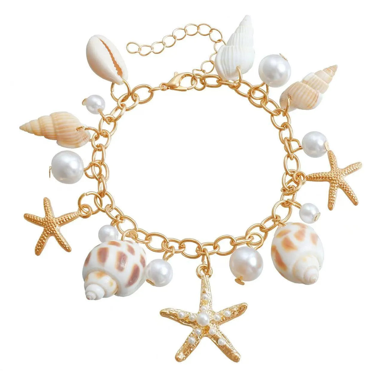 Women's alloy waist chain and bracelet set with star charms on a white background.