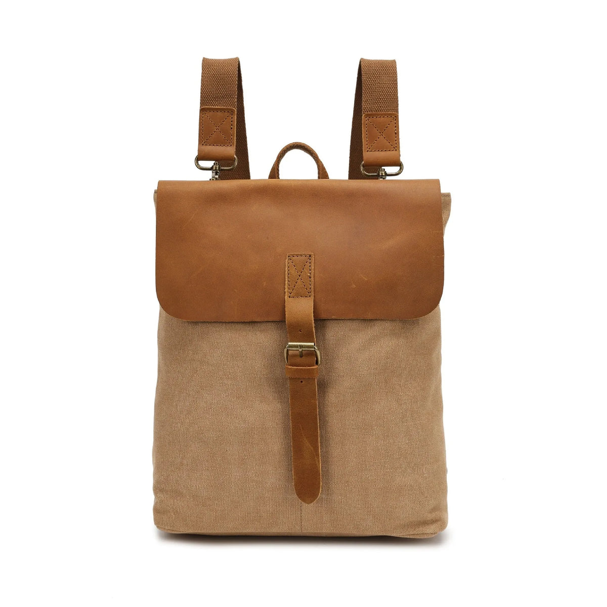 Canvas backpack with Crazy Horse leather splicing in multiple colour options