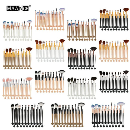 Cosmetic brush kit with 3cm nylon bristles and 14cm plastic handles in multiple colours