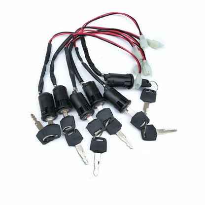 Waterproof electric door lock for car remote start kits with 2-gauge wiring terminals.