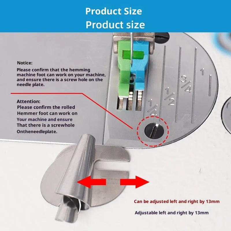 Spiral edge folder sewing hemmer with towel tube sizes from 3MM to 10MM, shown as single or set of eight