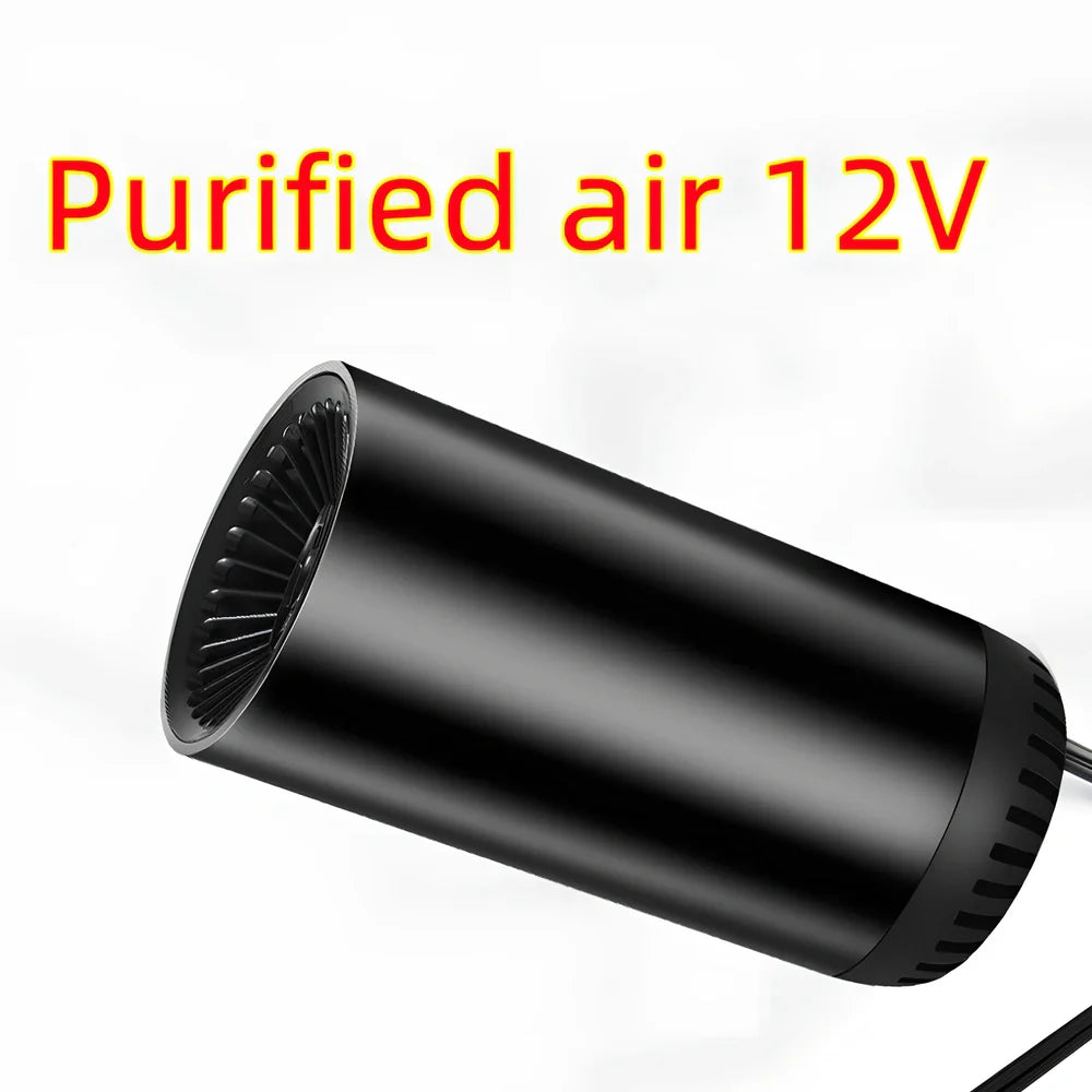 Black-grey 12V car windshield heater with suction cup mount measuring 15x7cm with 1.5m cable