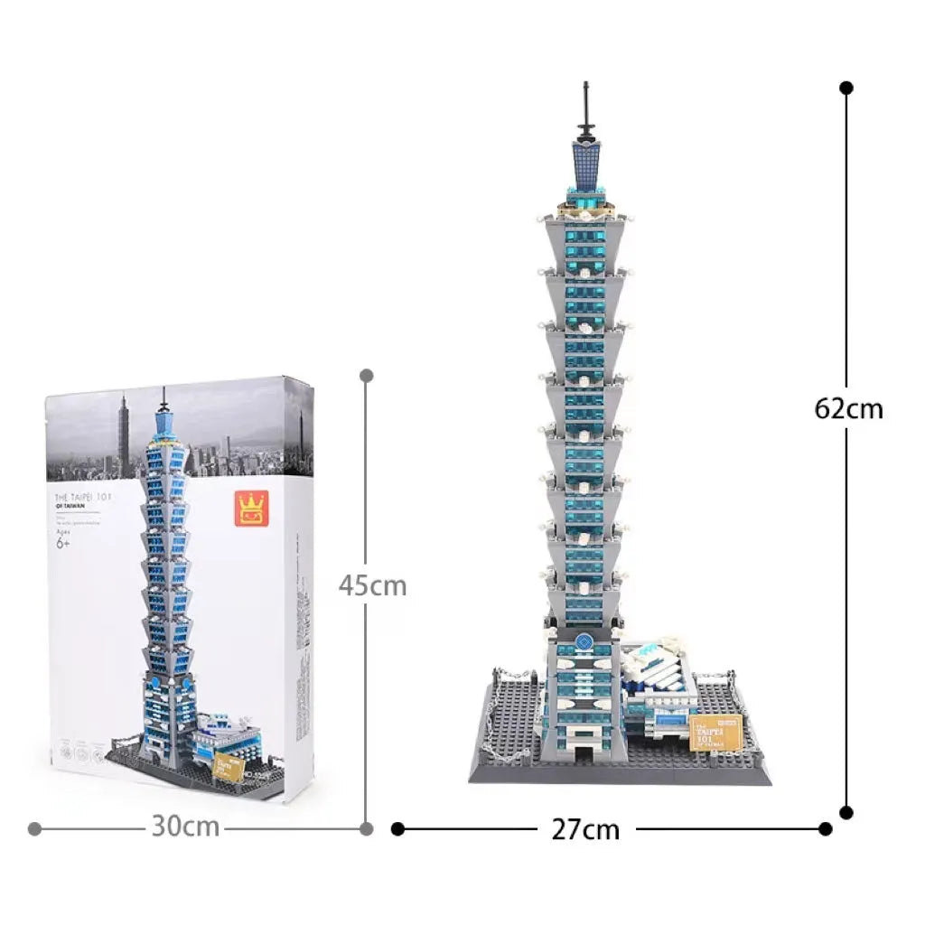 Wange building block set with 800+ ABS plastic pieces for constructing architectural landmark models