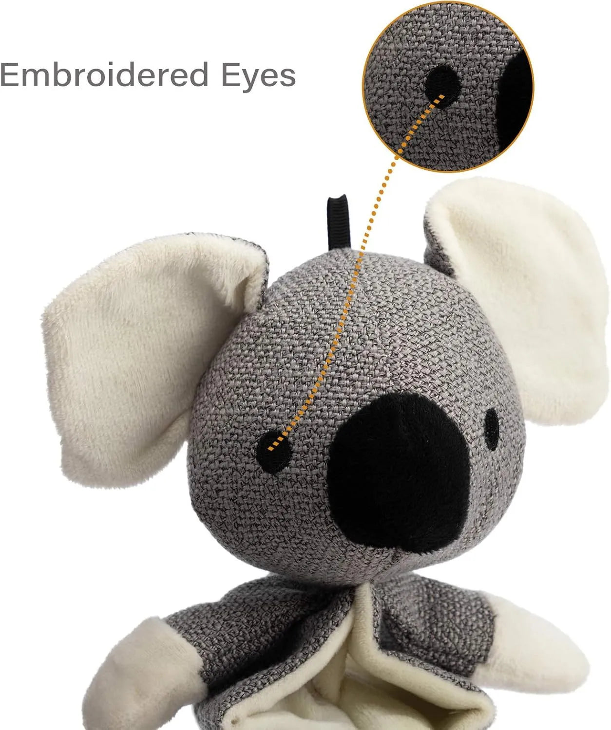 Gray koala dog toy with crinkle paper, 30cm long, for small medium large dogs to chew and play