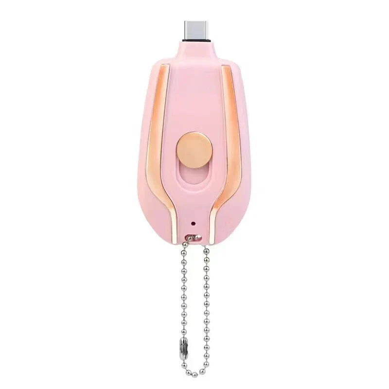 Compact 1500mAh Mini Portable Power Bank with Waterproof Rubber Exterior, Carabiner Clip, and Fast Type-C Charging