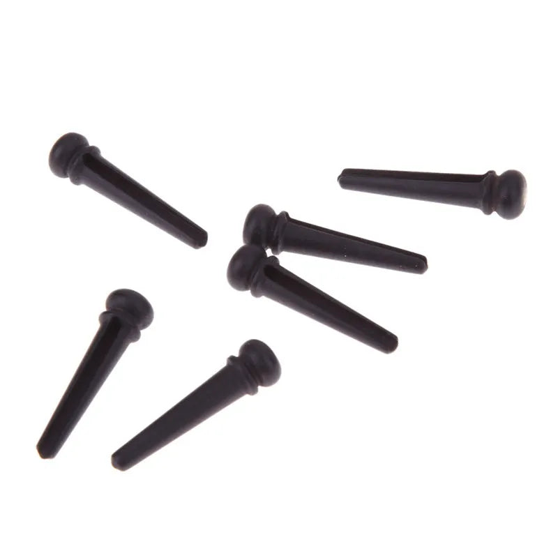 Six ebony folk guitar string nails with 5.3mm bayonet diameter for 40-42 inch acoustic instruments