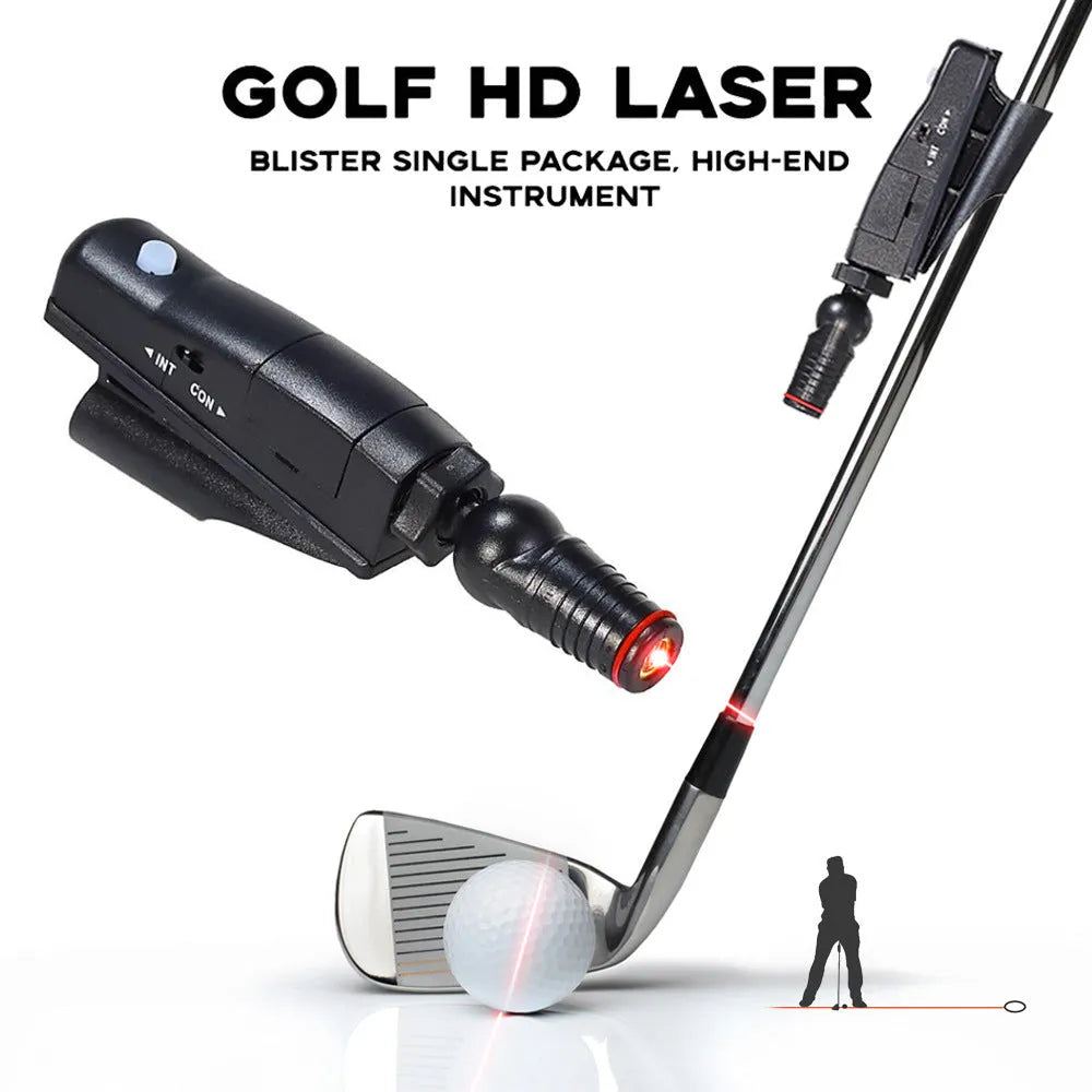 Black golf laser aiming sight with clip mount for putting alignment training.
