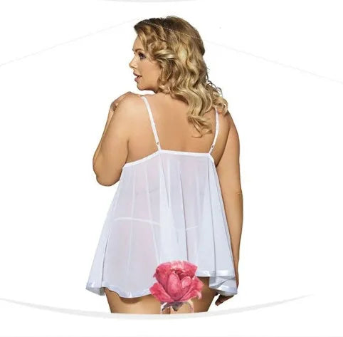 Women's purple lace lingerie sling dress with mesh panels in plus size