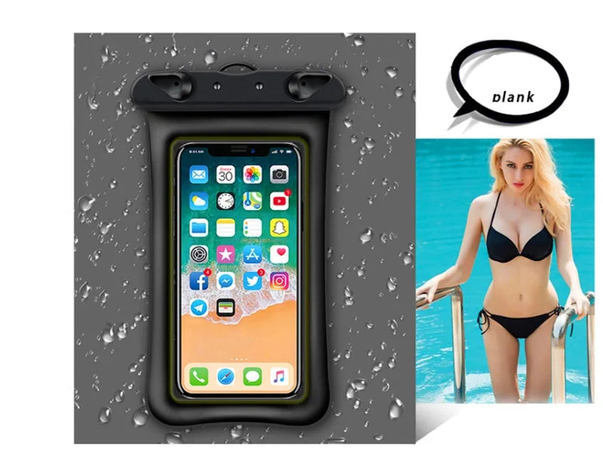 Double airbag mobile phone waterproof bag in various colours with 45cm rope and ABS switch