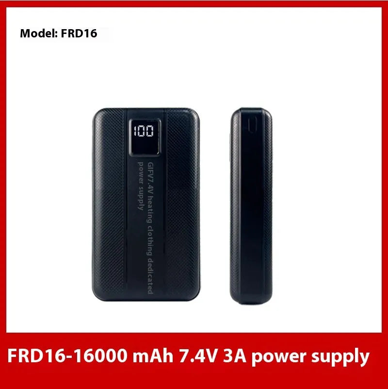 Power bank for heated clothing and mobile phones, 5000mAh to 20000mAh, 5V 7.4V 12V options, overcharge protection