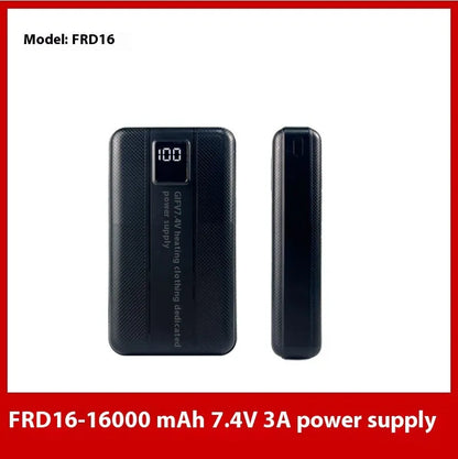 Power bank for heated clothing and mobile phones, 5000mAh to 20000mAh, 5V 7.4V 12V options, overcharge protection