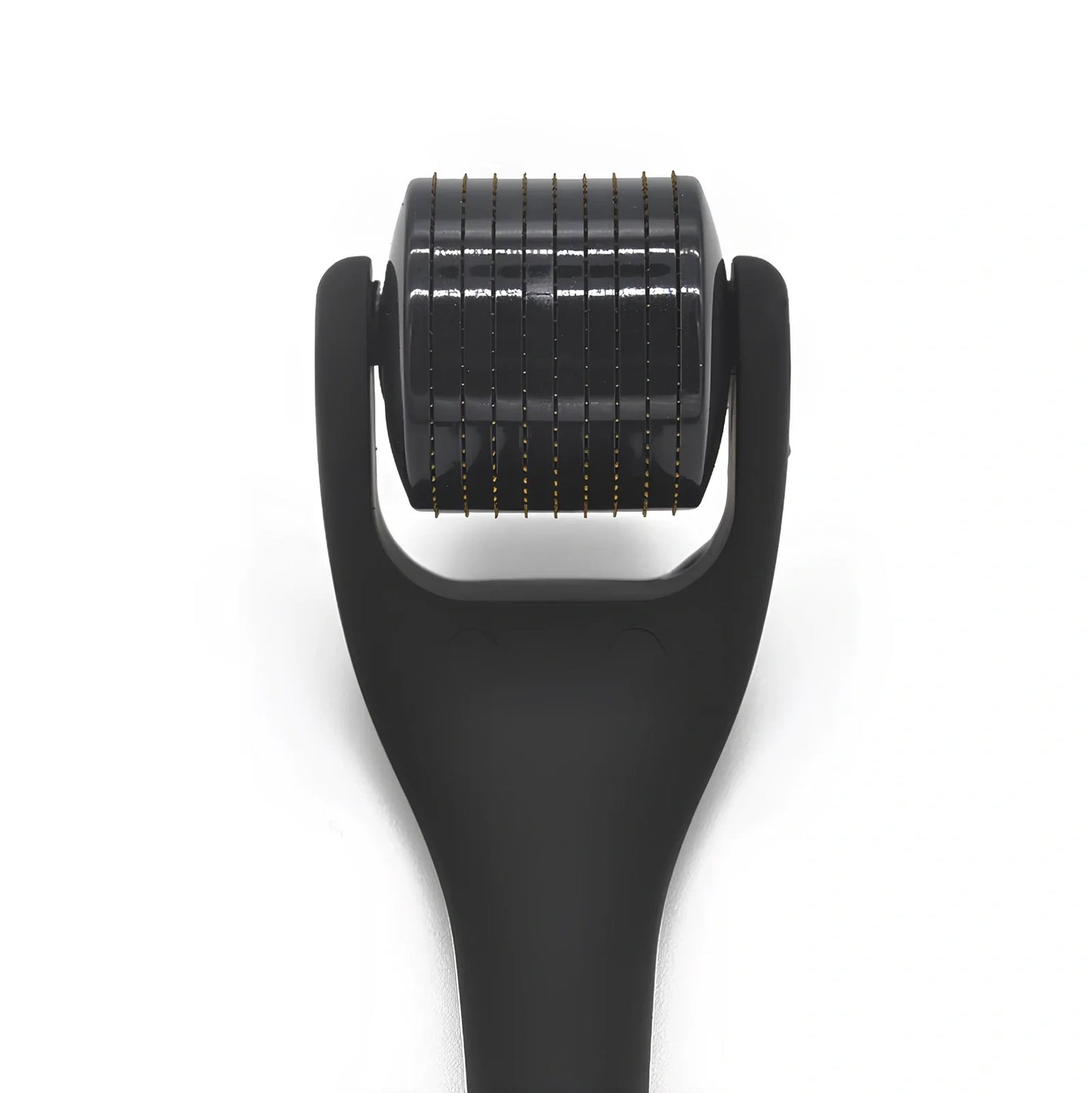 Black titanium alloy beard roller with multiple needle lengths for facial hair care