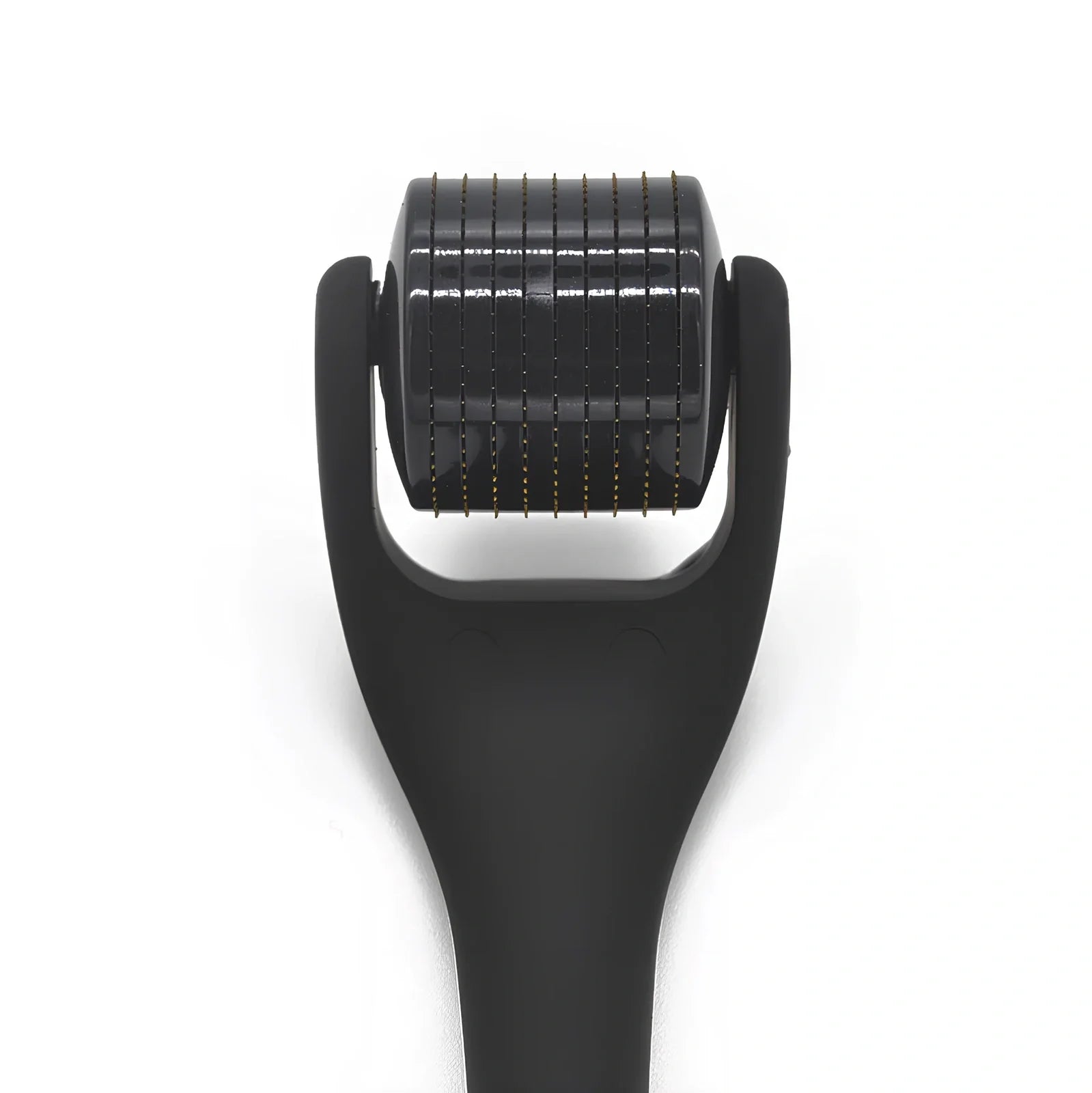 Black titanium alloy beard roller with multiple needle lengths for facial hair care