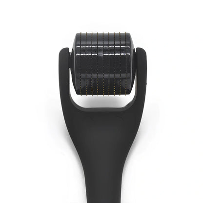 Black titanium alloy beard roller with multiple needle lengths for facial hair care