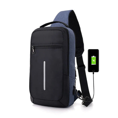 Anti-theft USB charging chest bag with computer pocket in various colors