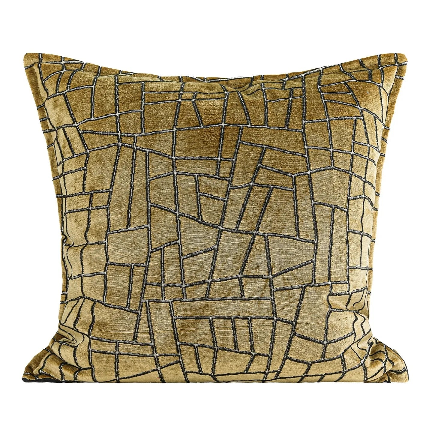 Gold geometric abstract decorative pillow in 50x50cm, 45x45cm, and 30x50cm sizes with polyester cover