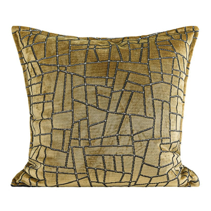 Gold geometric abstract decorative pillow in 50x50cm, 45x45cm, and 30x50cm sizes with polyester cover
