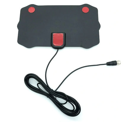 Compact HD digital TV antenna with adhesive back for easy installation and 80-mile range.