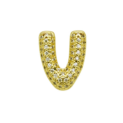 Retro style copper bracelet with English letter charm featuring micro inlaid zirconium stones in gold plating
