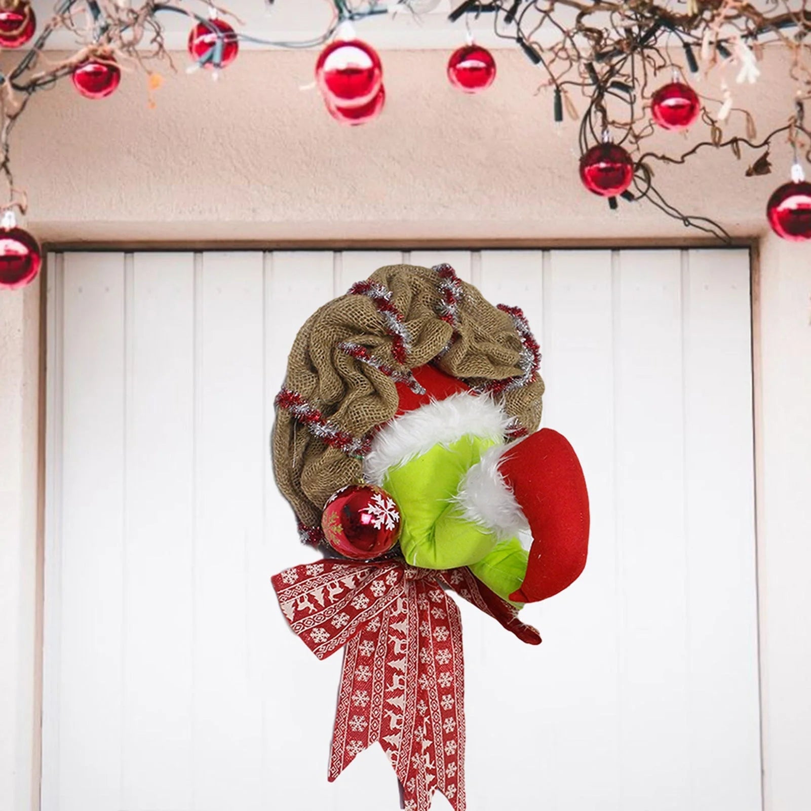Christmas Thief Burlap Wreath with Santa Legs for door and wall decoration