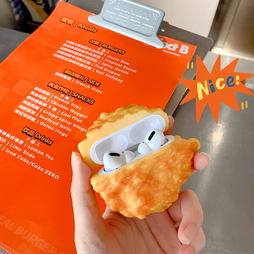 3D croissant silicone protective case for AirPods Pro 3rd gen with integrated hook, yellow bread design