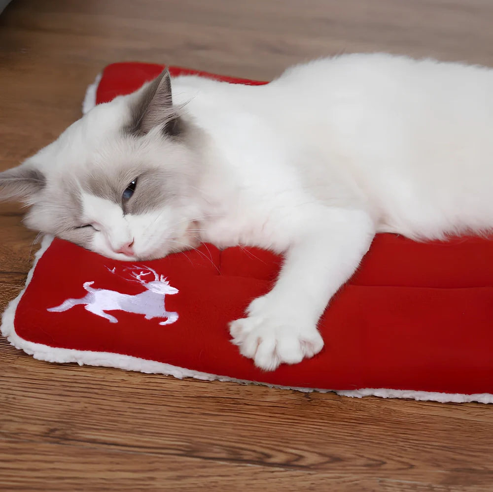 Red Christmas pet mat with super soft cloth material for dogs and cats in four sizes