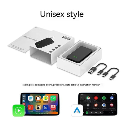 Car audio and video entertainment conversion box with ABS PC construction measuring 76mm