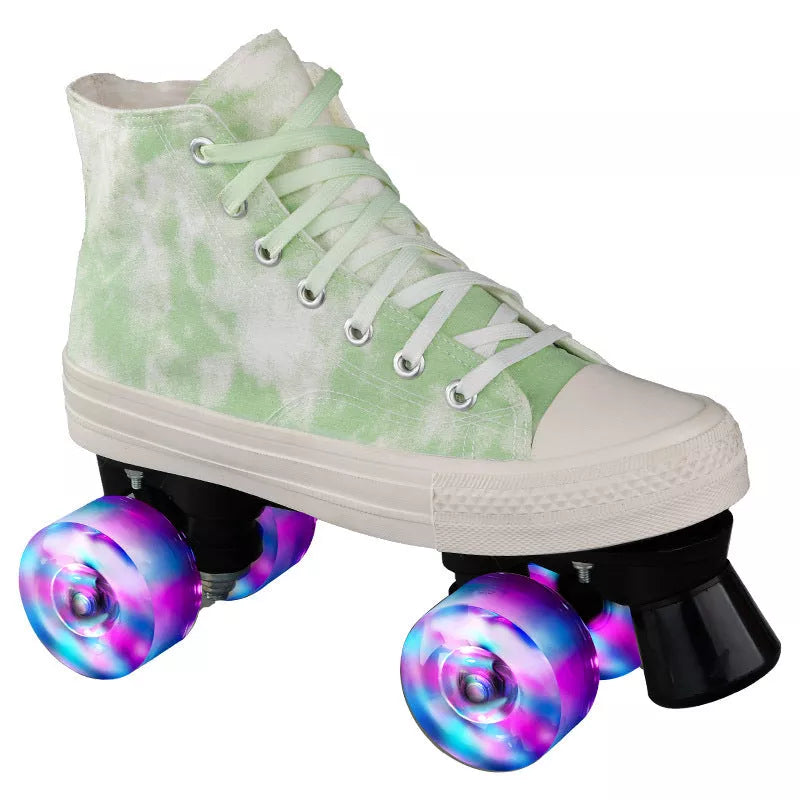 Adult camouflage canvas roller skates with double row PU wheels in various colors