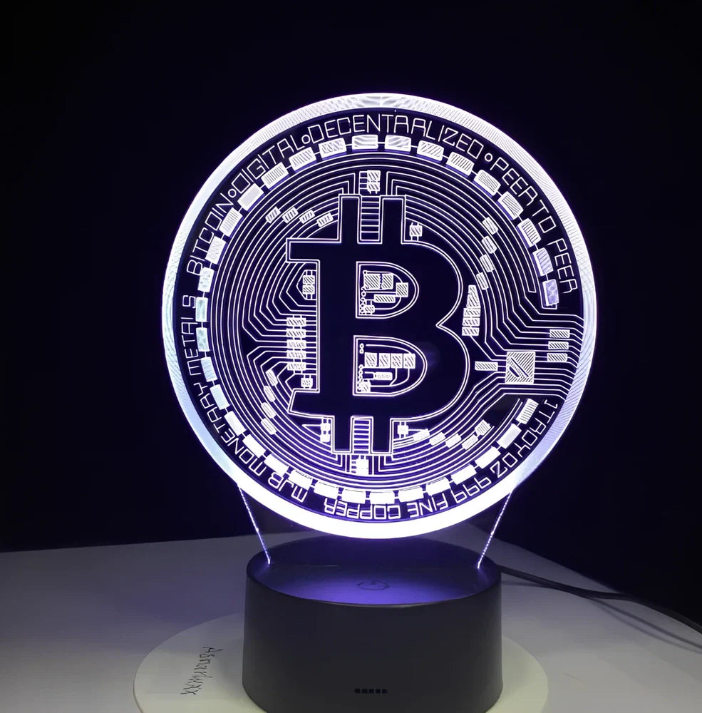 3D LED lamp with acrylic display and ABS base showing multicolour lighting effects