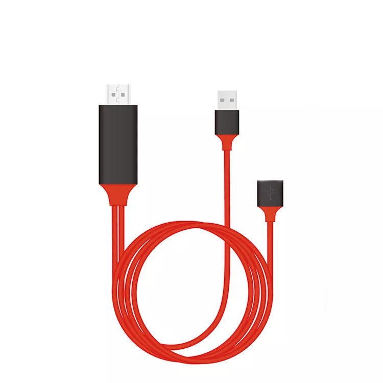 Type-C to HDMI Three-in-One Mobile Phone Projection Cable in black, white, and red
