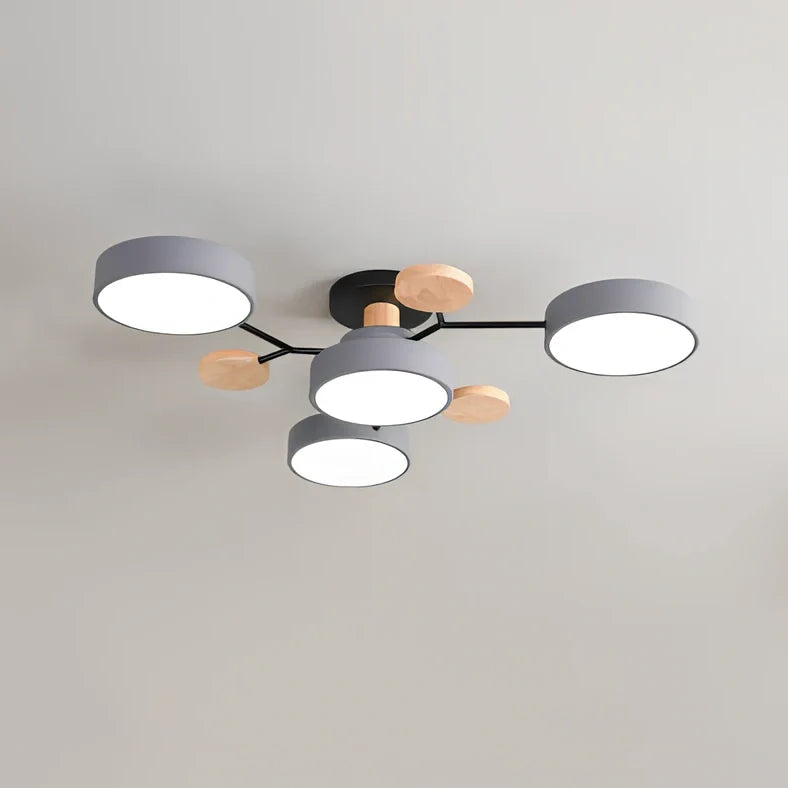 Modern round acrylic LED ceiling light with Scandinavian design in green, grey, or white colours