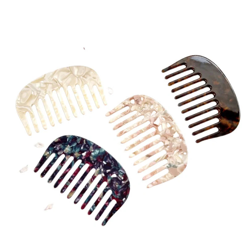 Retro acetate hair comb in cherry blossom powder colour showing 10x6.2cm dimensions and rounded teeth